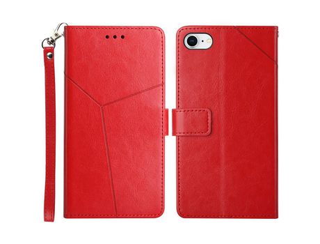 Funda PU patrón de linha en forma de Y a prueba de choques rojo por iPhone 7/8/SE (2nd Gen)