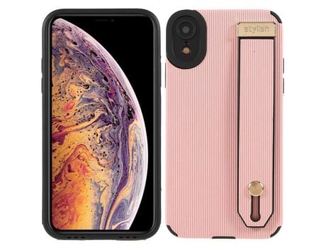 Funda TPU + microfibra e a prueba de choques con suporte de pulso rosa por iPhone XR 6.1