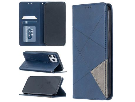 Carcasa PU teste patrón geométrico con suporte y suporte de tarjeta azul por Apple iPhone 12 Pro Max 6.7
