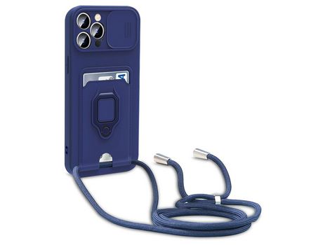 Funda TPU con suporte de pontapé ranhuras por tarjetas proteccion da lente da câmara y cable de segurança azul por iPhone 13 Pro 6.1