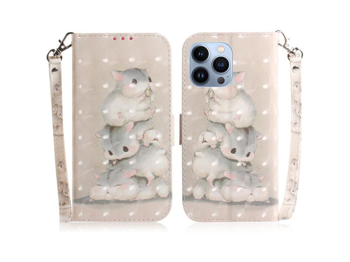 Funda PU + TPU decorazón de ponto de luz con suporte por hamster por iPhone 13 Pro 6.1