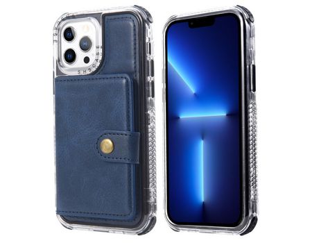Funda TPU retro anti-queda con suporte y porta-tarjetas azul por iPhone 13 Pro 6.1