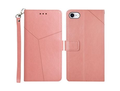 Funda PU patrón de linha en forma de Y a prueba de choques rosa por iPhone 7/8/SE (2nd Gen)