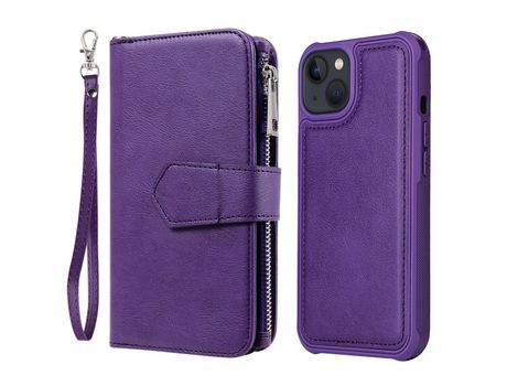 Funda PU 2 en 1 desmontable con soporte púrpura por iPhone 13 6.1