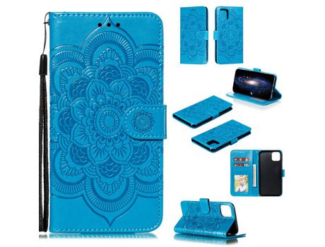 Carcasa PU teste patrón dy flor da mandala do sol azul por Apple iPhone XS Max 6.5 pouces (2019)