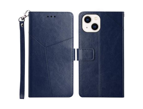 Funda PU patrón de linha en forma de Y a prueba de choques azul por iPhone 13 mini 5.4