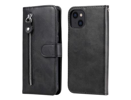 Funda PU + TPU bolso con zíper negro por iPhone 13 6.1
