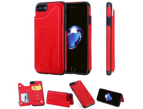 Carcasa TPU + PU árbol de gato con slot por tarjeta rojo por Apple iPhone 8/7 4.7 pouces