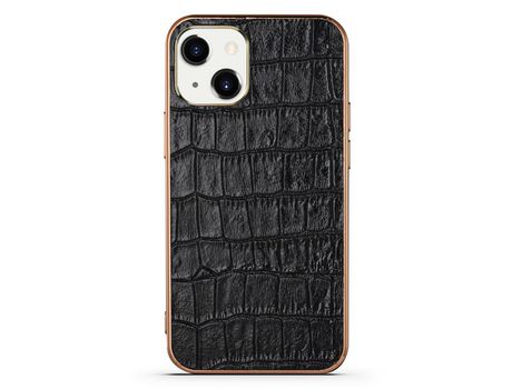 Funda TPU + couro genuino textura de cocodrilo negro galvanizado por iPhone 13 6.1