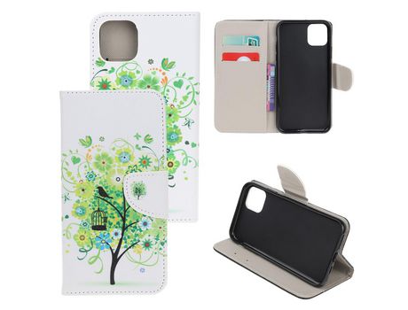 Carcasa PU impresión de patrón de textura cruzada árbol verde por Apple iPhone 12 Pro 6.1