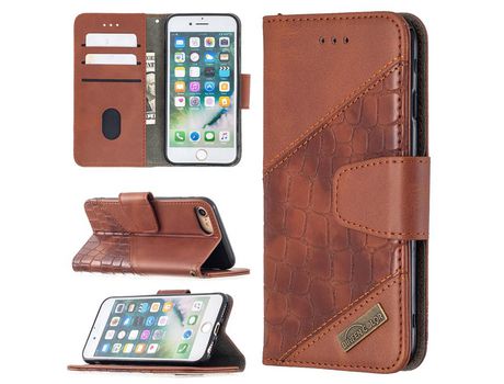 Carcasa PU piel de cocodrilo con color colorrespondiente marrom por Apple iPhone SE (2nd Gen)/8/7
