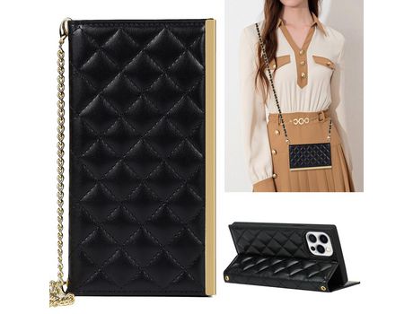 Funda PU + TPU bolsa de ombro texturizada con espelho de maquiagem negro por iPhone 12/12 Pro