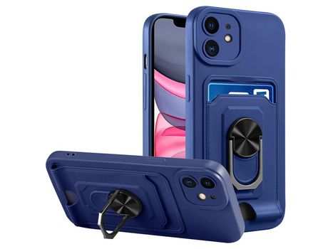 Funda TPU camada dupla con suporte de pontapé rotativo y ranhura por tarjetas azul por iPhone 11 6.1