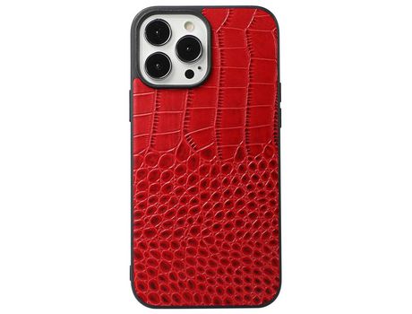 Funda de couro genuino textura de cocodrilo rojo por iPhone 13 Pro 6.1