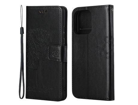 Funda PU + TPU patrón de árbol y coruja con fundo negro por iPhone 13 6.1