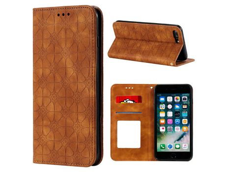 Carcasa PU superfíciy flor cunho absorvida auto- con slots de tarjeta marrom por Apple iPhone 7 Plus/8 Plus 5.5