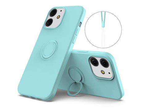 Funda silicone con suporte de anel ajustável y bandolera azul celeste por iPhone 13 6.1