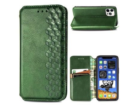 Carcasa PU efeito de diamante moderno auto-absorbido verde por Apple iPhone 12/12 Pro