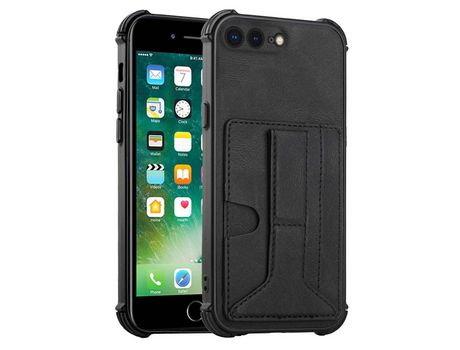 Funda TPU + PU con suporte canto porta-tarjetas reforçado negro por iPhone 8 Plus/7 Plus 5.5 inch