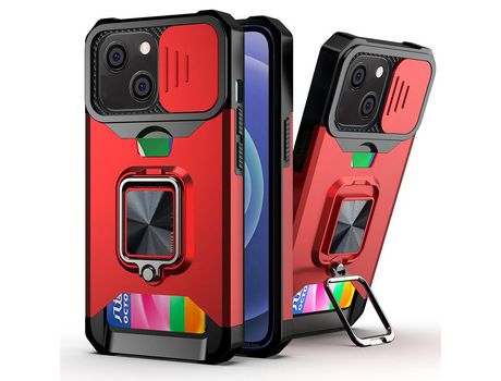 Funda TPU pala de sol desmontable híbrida con porta-tarjetas rojo por iPhone 13 6.1
