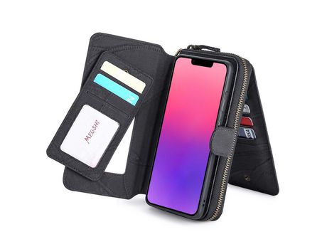 Funda PU magnético a prueba de choques con bolso con Cerrar de correr negro por iPhone 13 6.1