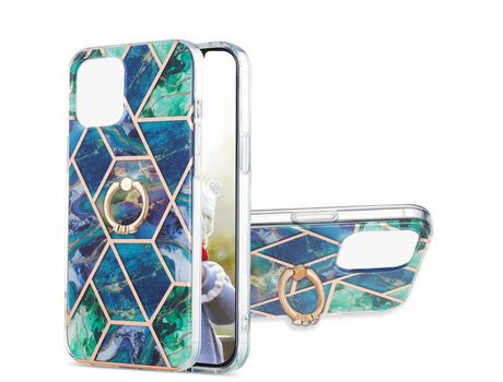 Funda TPU 20 mm galvanizado patrón de mármol con suporte giratório azul verde por iPhone 13 Pro Max 6.7