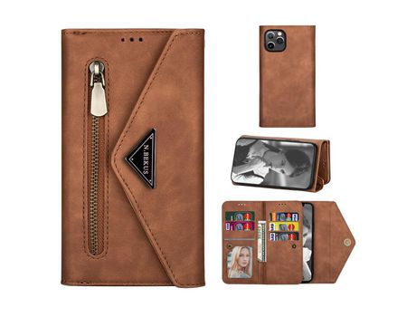 Carcasa PU con bandolera zipada marrom por Apple iPhone 12 5.4