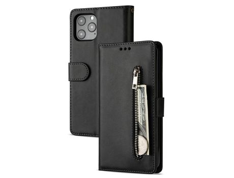 Carcasa PU bolso con estante con apoyo negro por Apple iPhone 12 Pro/iPhone 12 Max 6.1