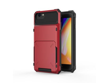 Carcasa TPU flip híbrido con suporte por tarjeta rojo por Apple iPhone SE (2nd Gen)/8/7 4.7