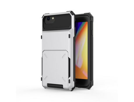 Carcasa TPU flip híbrido con suporte por tarjeta branco por Apple iPhone SE (2nd Gen)/8/7 4.7