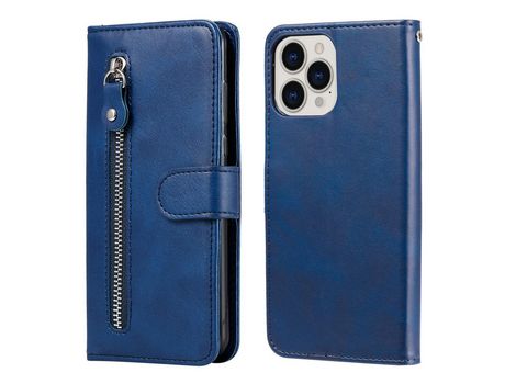 Funda PU + TPU anti-queda bolso con zíper azul por iPhone 13 Pro Max 6.7
