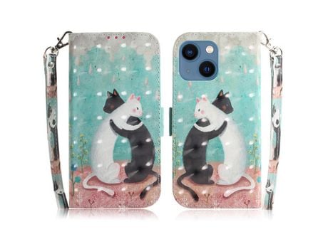 Funda PU + TPU decorazón de pontos de luz con suporte alguns gatos por iPhone 13 6.1