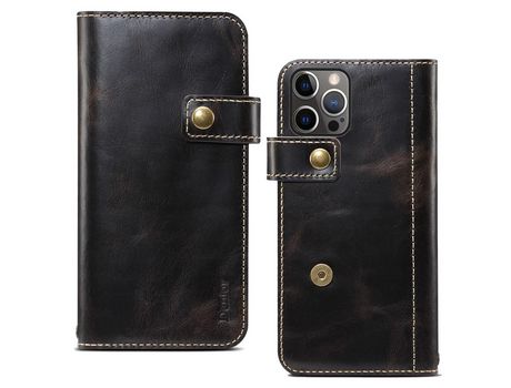 Funda de couro genuino con suporte negro por iPhone 13 Pro 6.1