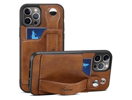 Funda TPU + PU con muleta por pulseira y porta-tarjeta marrón por iPhone 12 Pro Max 6.7