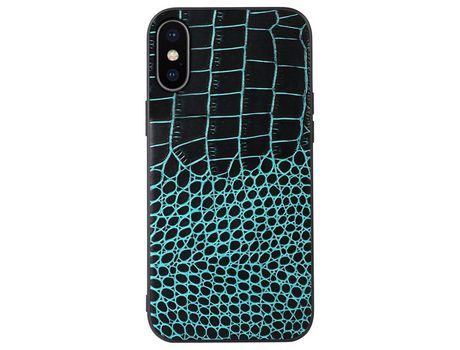 Funda de couro genuino textura de cocodrilo verde por iPhone XS Max 6.5