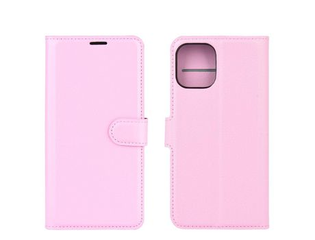 Carcasa PU textura de lichi con apoyo rosa por Apple iPhone 12 5.4