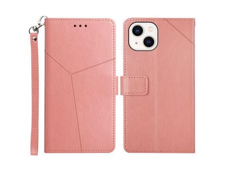 Funda PU patrón de linha en forma de Y a prueba de choques rosa por iPhone 13 mini 5.4
