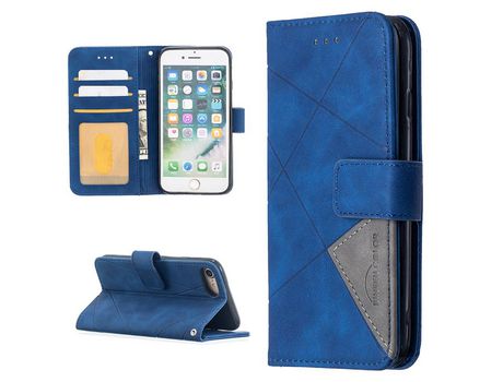 Carcasa PU textura geométrica con apoyo azul por Apple iPhone SE (2nd Gen)/8/7 4.7