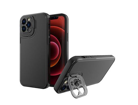 Funda TPU resistente a arañas híbrido con proteccion da lente da câmera y suporte negro por iPhone 13 Pro Max 6.7