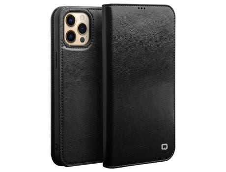 Funda de couro genuino QIALINO negro por iPhone 13 Pro 6.1