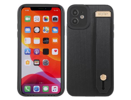 Funda TPU + microfibra recorte preciso con suporte de pulso negro por iPhone 12 6.1