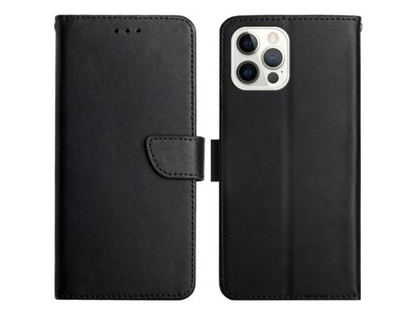 Funda de couro genuino textura napa Cerrar magnético negro por iPhone 12/12 Pro 6.1
