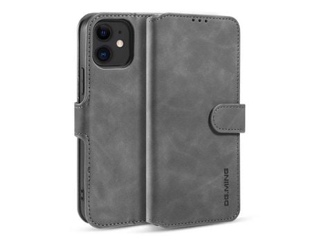 Carcasa PU estilo retro con apoyo Gris por Apple iPhone 12 5.4
