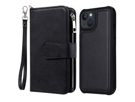 Funda PU Anti-lágrimas desmontable 2 en 1 con soporte negro por iPhone 13 mini 5.4