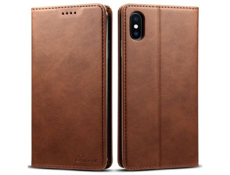 Funda PU absorción magnética con soporte marrón por iPhone XS Max 6.5