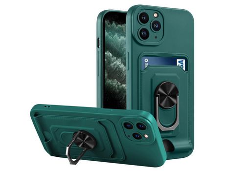 Funda TPU camada dupla con suporte de pontapé rotativo y ranhura por tarjetas verde escuro por iPhone 11 Pro Max 6.5