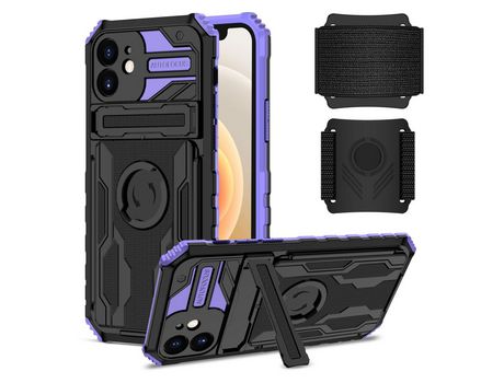Funda TPU camada dupla con muleta púrpura por iPhone 12 6.1
