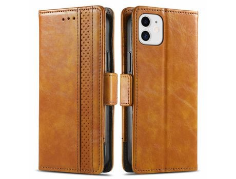 Funda PU CASENEO con soporte castanho claro por iPhone 12 mini 5.4