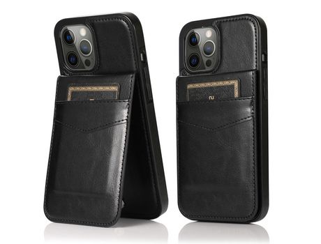 Funda TPU + PU con suporte y suporte de tarjeta negro por iPhone 13 Pro Max 6.7