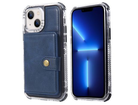 Funda TPU porta-tarjetas anti-queda Anti-lágrimas suporte retro azul por iPhone 13 6.1